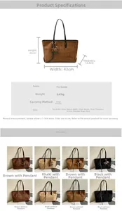 Detailed size chart and multi-color options for the large capacity vintage tote bag
