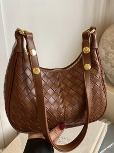 French Woven PU Leather Crescent Underarm Bag For Women Elegant Intrecciato Shoulder Hobo Bag High Quality Fashion Commuter Handbag