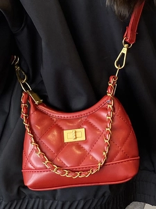 Classic red quilted crossbody bag with gold turn-lock and leather chain strap for women