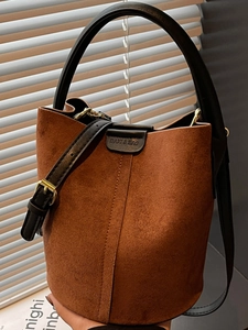 Vintage Frosted PU Leather Bucket Bag For Women Fashion Commuter Handbag Shoulder Crossbody Bag With Adjustable Strap