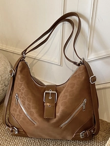 Vintage Leopard PU Leather Shoulder Bag For Women Retro Hobo Tote Backpack With Zipper Buckle For Commuting Travel Fashion