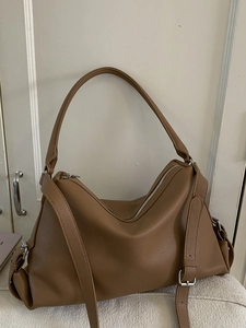Large Capacity PU Leather Shoulder Bag For Women Lychee Texture Crossbody Bag Solid Color Commuter Tote Bag Minimalist Purse
