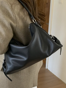 Large black textured leather tote bag for women with casual shoulder strap style