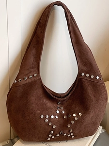 Bolso Hobo de Gamuza Vintage con Remaches de Estrella para Mujer Bolso de Hombro de Gran Capacidad Bolso Tote Casual