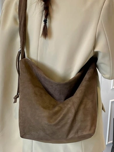 Brown suede hobo tote bag for women with large capacity and minimalist casual style