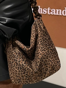 Fashionable leopard print tote bag with ruched scrunchie shoulder strap design