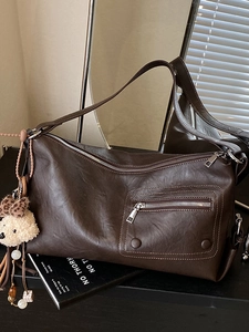 Vintage PU Leder Schultertasche Für Damen Große Kapazität Hobo Crossbody Tasche Mit Plüsch Bär Anhänger Retro Fashion Tote Handtasche