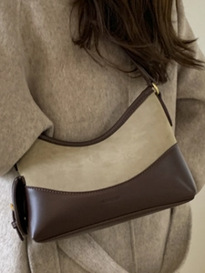 Schicke zweifarbige Hobo-Tasche aus beigem Wildleder und braunem Leder für Damen