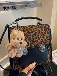 Women Vintage Leopard Print Faux Suede Shoulder Bag Crossbody Handbag With Detachable Strap Urban Minimalist Backpack
