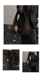 Detail of vintage leopard print tote bag with brown bear keychain for 2025 fashion