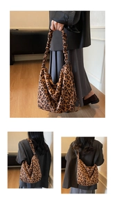 Close-up of leopard print canvas tote bag with stylish ruched shoulder strap details
