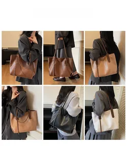Detailed views of woven lattice tote bags in dark brown, tan, black, and white