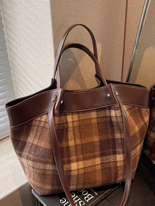Women Retro Leopard Plaid Large Capacity Tote Bag Suede Splicing Faux Leather Shoulder Bag Slouchy Casual Commuting Handbag