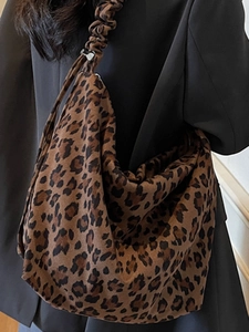 Chic leopard print oversized tote bag with scrunchie shoulder strap for women