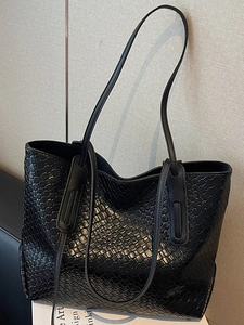 Vintage Woven Lattice PU Leather Tote Bag For Women Large Capacity Shoulder Bag Casual Urban Simplicity Handbag Commute Work