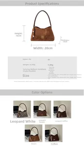 Size guide for minimalist retro underarm bags showing dimensions for large and small versions