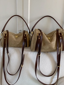 Sac à Main Boston en Cuir PU Minimaliste Rétro pour Femmes Sac à Épaule Vintage Texture Suédine Sac Bandoulière Grande Capacité