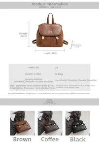 Detailed size specifications for the vintage PU leather backpack showing dimensions and strap