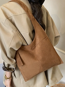 Retro brown suede tote bag for women, large capacity shoulder bag for daily commuting