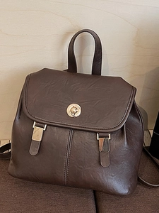 Women Vintage PU Leather Backpack Fashion Commute Travel Bag Gold Turn-Lock Metal Buckle Detail College Style Rucksack