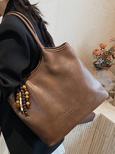 Sac fourre-tout vintage marron de grande capacité avec perles décoratives pour l'automne
