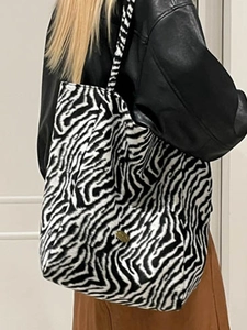 Large zebra print canvas tote bag for women, spacious shoulder bag for casual commuting