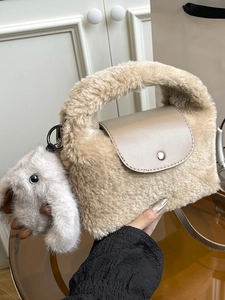 Women Trendy Plush Handbag Autumn Winter Patchwork Shoulder Bag Faux Fur Crossbody Bag With Adjustable Strap For Ladies