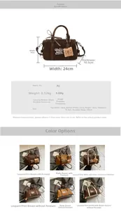 Detailed size chart and color options for the vintage Boston leopard print shoulder bag