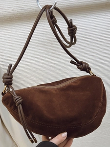 Women Suede Texture PU Leather Crescent Shoulder Bag Retro Knot Strap Underarm Crossbody Bag Simple Hobo Purse For Daily Use