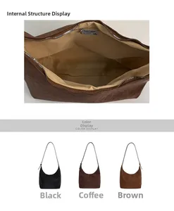 Internal view and three color options of this vintage leopard print hobo shoulder bag