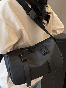 Large capacity black tactical crossbody bag for women with dual buckle design and wide strap
