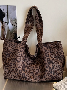Große Canvas-Tragetasche mit Leopardenmuster für Damen mit doppelten Schultergurten