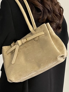 Borsa tote retrò in pelle scamosciata kaki da donna con fibbie metalliche per l'ufficio