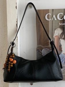 Vintage PU-Leder Hobo Unterarmtasche Für Damen Retro Halbmond Umhängetasche Mit Holzperlen-Anhänger Mode Lässige Tägliche Tragetasche