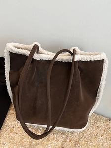 Damen Tote Bag Aus Wildlederimitat Mit Kunstfellbesatz Herbst Winter Große Kapazität Umhängetasche Patchwork Retro Handtasche