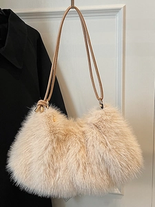 Damen Plüsch Kunstpelz Shopper Tasche Winter Warme Kunstleder Trageriemen Schultertasche Große Kapazität Casual Urban Handtasche