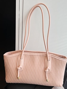 Grand Sac Fourre-tout Femme en Cuir PU Plissé Sac à Épaule Gauffré à Vagues Mode Sac Sous le Bras Navettage Détail Nœud