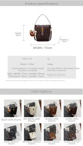 Guida a dimensioni e materiali per borsa a secchiello in pelle PU con pendente di peluche