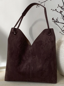 Sac Tote pour Femmes en PU Texture Daim Grande Capacité Sac à Épaule Souple Minimaliste Sac Hobo Couleur Unie pour Voyage