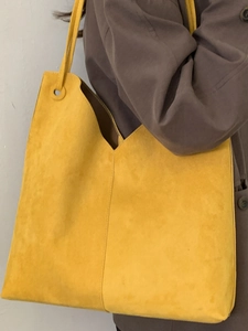Grand sac cabas minimaliste en daim jaune gingembre pour femme, sac à épaule décontracté