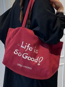 Vintage rote Tragetasche aus Wildleder mit Life is So Good Stickerei und Schultergurt