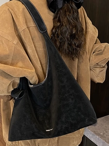 Large capacity black tote bag with white contrast stitching and Ohio's logo for women