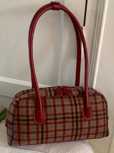 Vintage Plaid Shoulder Bag For Women PU Leather Underarm Bag Retro Checkered Boston Handbag Daily Casual Versatile Purse