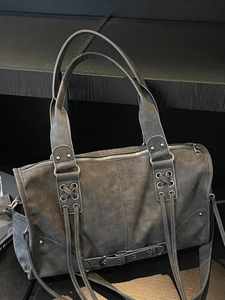 Women Retro PU Leather Shoulder Bag Large Capacity Boston Bag With Rivets Lace Up Stitching Tote Handbag Casual Hand Bag