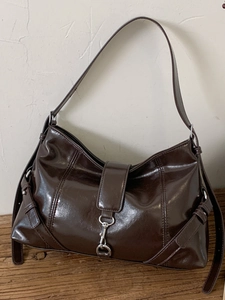 Borsa Sottobraccio Baguette in Pelle PU Lucida alla Moda per Donna Retro Tinta Unita Grande Capacità Borsa a Tracolla Minimalista