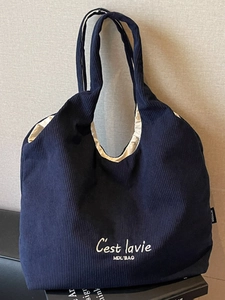 Borsa Tote in Velluto a Coste da Donna Grande Capacità Casual Lettera Ricamo Borsa a Spalla Moda Studente Pendolare Borsa