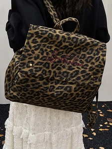 Vintage leopard print large capacity backpack for women with stylish autumn vibe