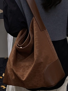 Retro brown leopard print tote bag for women with large capacity and leather strap