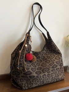 Vintage Leopard Print Tote Bag For Women Large Capacity Suede-like Fabric Fashion Urban Casual Shoulder Bag Autumn Winter