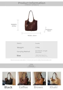 Size chart showing dimensions for the large faux suede tote bag with bow detail